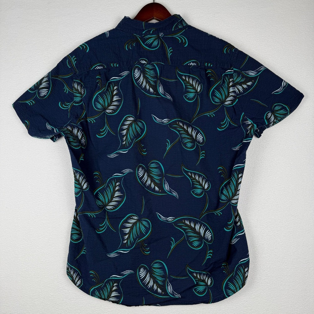 Bonobos Seersucker Button Down Shirt Mens L Navy Blue Tropical Leaf Slim Fit - Picture 3 of 8
